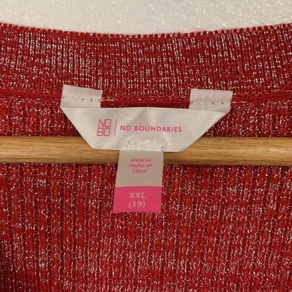 No Boundaries Red Silver Shimmery Holiday Sweater Dress Size XXL - Picture 3 of 5